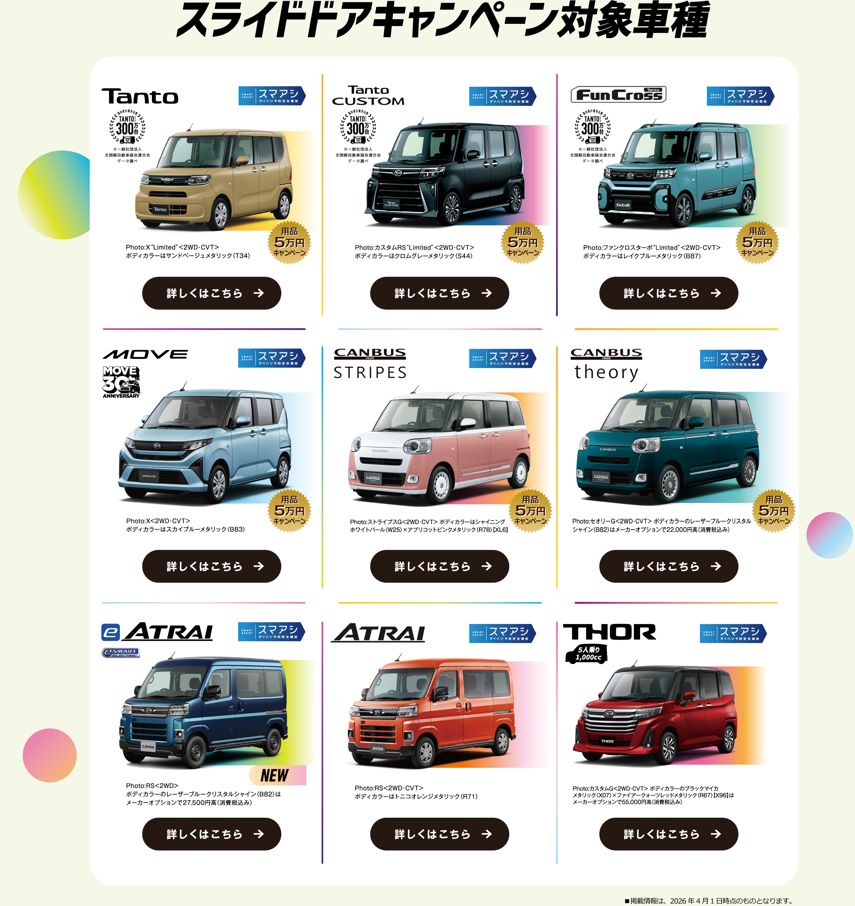 スライドドアキャンペーン対象車種